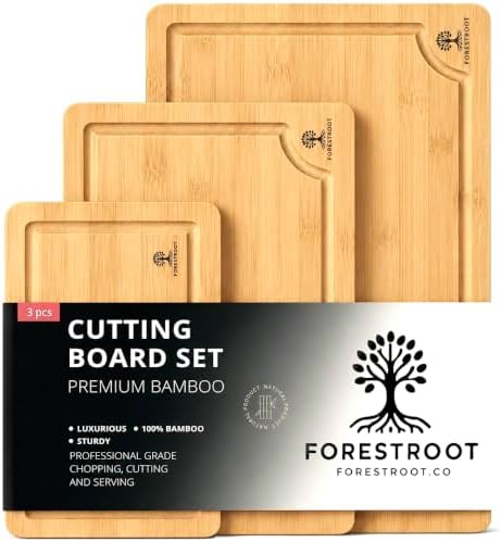 Bamboo Cutting Board for Kitchen, 3-Piece Natural Bamboo Chopping