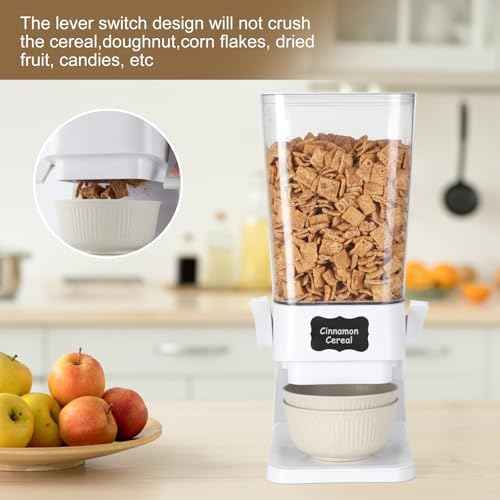 Cereal Dispenser Countertop with Cereal Bowls,16 Labels & Pen, Cereal Containers Storage, Candy Dispenser, Dry Food Dispenser For Pantry - Not Easy to Crush Food (White, 2 Pack)