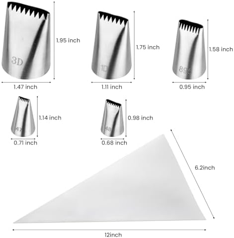 Kasmoire 5Pcs Basketweave Piping Tip Set,Stainless Steel Half Row