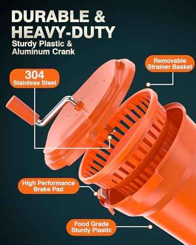 WantJoin Commercial Salad Spinner - [2.5 Gallon Salad Dryer] w/Aluminum Handle & [Draining Hose], 10Qt Manual Salad Spinner for up to 3 Heads of Lettuce Spinner Large for Catering Kitchen, Orange