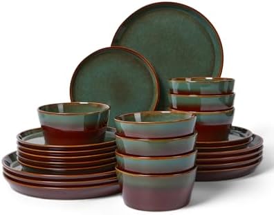 Pokini Ceramic Plates and Bowls Sets for 8, 24pcs Dinnerware Sets, Dish Set