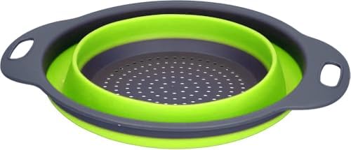 Collapsible Silicone Colander Strainer - Round - Green and Gray
