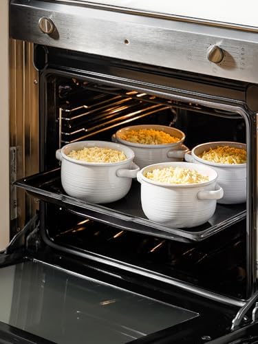 LE TAUCI French Onion Soup Bowls with Handles, 28 oz, Set of 4, White