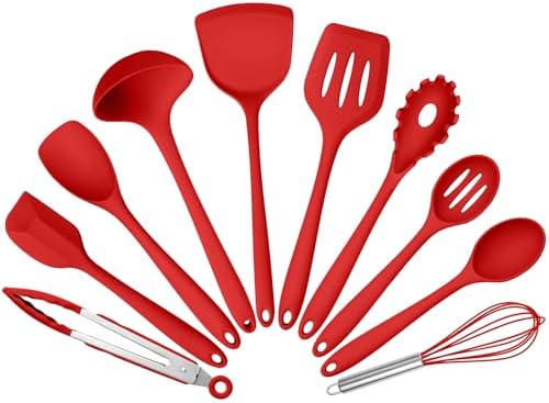 Silicone Cooking Utensils Set of 10, Red