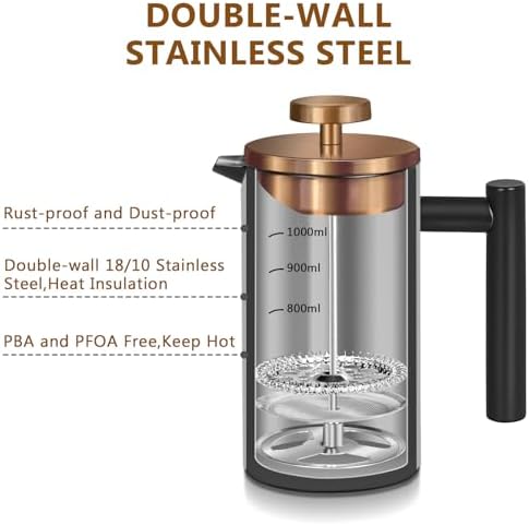 Black French Press Coffee Maker, 50 oz