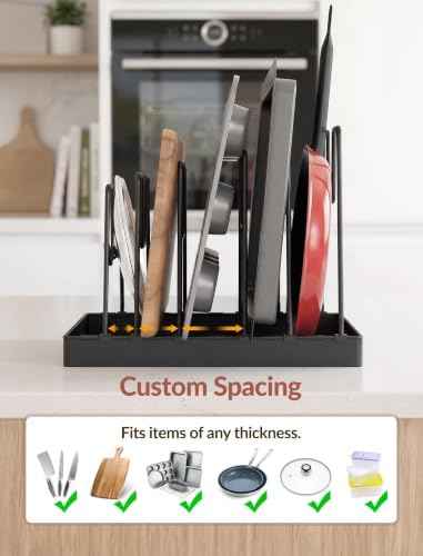 NiHome Cutting Board Holder & Pot Lid Organizer Rack for Pan, Black, 1PC