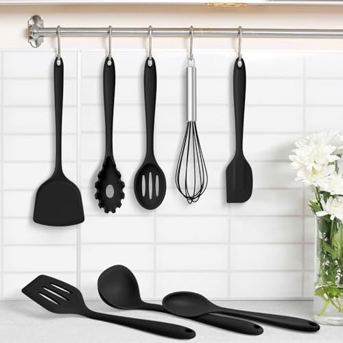 TeamFar 8-Piece Silicone Cooking Utensils Set, Black