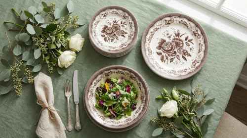 Tudor England 12-Piece Porcelain Dinnerware Set for 4, Victoria Brown