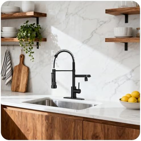 LED Kitchen Faucet with Pull-Down Sprayer, Matte Black
