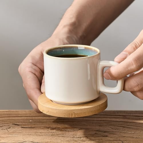 LUKA Porcelain Stackable Espresso Cups with Saucers and Metal Stand
