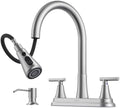 Hurran 8" 2-Handle Pull Down Kitchen Faucet & Soap Dispenser Brushed