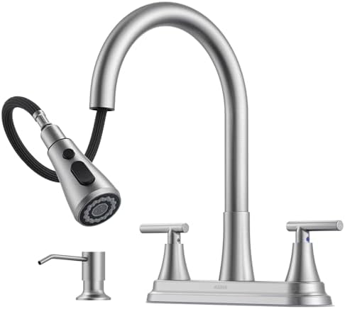 Hurran 8" 2-Handle Pull Down Kitchen Faucet & Soap Dispenser Brushed