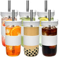 Mapoxy 6 Pack 24oz Mason Jar Cups with Lids and Straws, White Boba