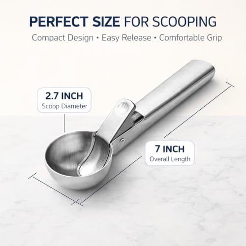 Ice Cream Scoop, Stainless Steel with Trigger & Comfortable Handle
