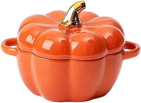 Dutch Oven Pot with Lid, Pumpkin Pottery Dessert Saucepan, Mini Baking