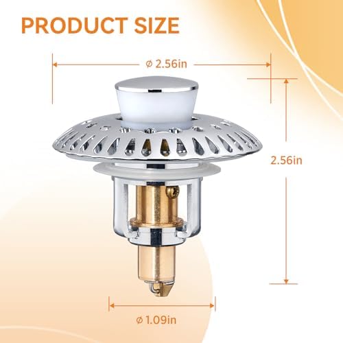 Bathroom Sink Stopper for 1.06"-1.65" Drain Holes, 2 in 1 Bath Sink