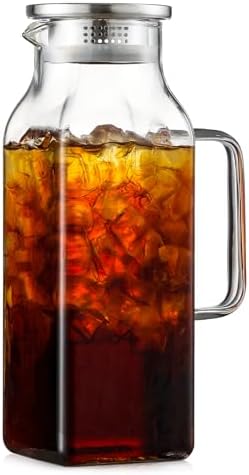 2 Quart (2 Liter 68 oz) Square Glass Pitcher with Lid and Spout, Water