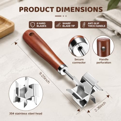 Stainless Steel Meat Masher & Potato Masher, 6 Blades Ground Beef