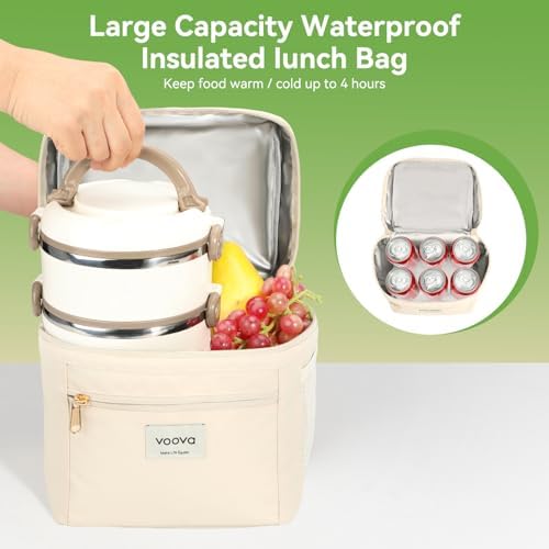 Voova Stackable Stainless Steel Thermal Lunch Box, 2 Tier
