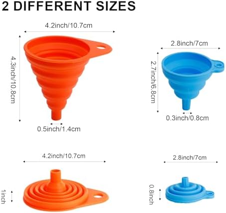 Kitchen Funnel Set of 4, Food Grade Foldable Small and Large Funnel