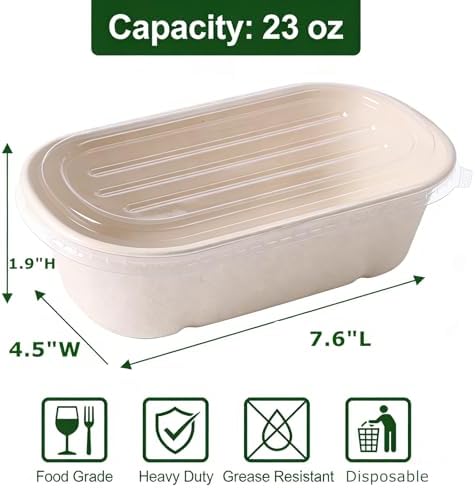 50 Pack Disposable Meal Prep Containers, 23oz Take Out Food Containers