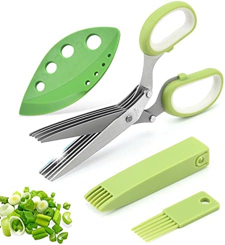 Herb Scissors Set,Multipurpose 5 Blade Kitchen Herb Cutter with Safety