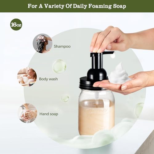 Amolliar Plastic Mason Jar Foaming Soap Dispenser with Pump Lid,16OZ