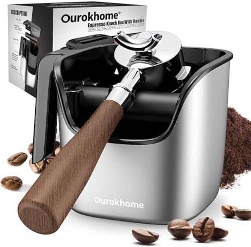 Ourokhome Espresso Knock Box with Lid, Compact Coffee Grounds