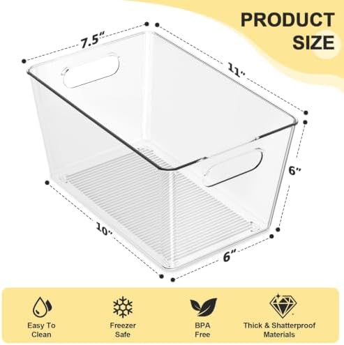 6 Pack Clear Plastic Storage Bins, Kitchen Pantry Organizer
