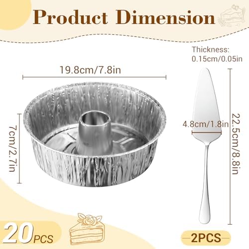 Zhehao 20 Pcs Aluminum Foil Angel Food Cake Pan with 2 Cake Spatulas