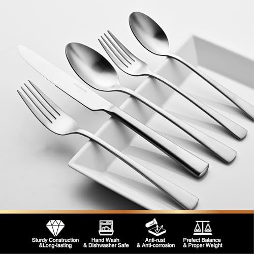 18/10 Flatware set for 4, 20 Piece Matte Stainless Steel Silverware