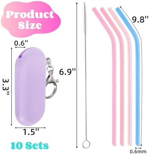 10 Sets Silicone Straws with Case, Collapsible Angled Drinking Straw