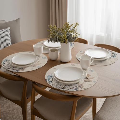 Artoid Mode Brown Poppy Floral Round Placemats Set of 4, 14 Inch