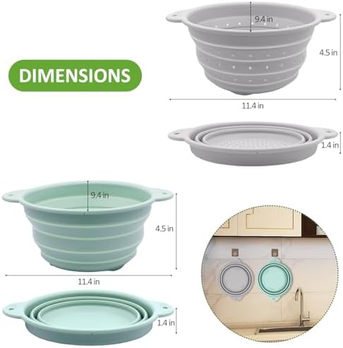 Collapsible Silicone Colander Bowl Set,BPA Free, Heat Resistant