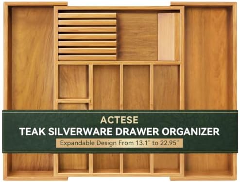 Luxury Teak Expandable Kitchen Drawer Organizer - Cutlery & Utensil