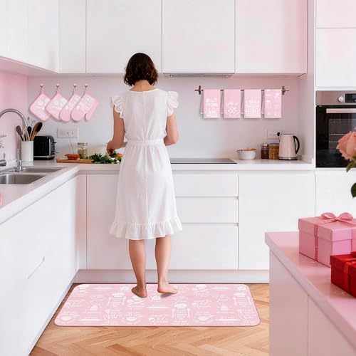 10 Pcs Pink Kitchen Dish Towels Pot Holders Oven Mitts Glove Rustic
