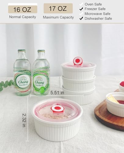 Ramekins 16 oz Oven Safe, Ceramic Creme Brulee Ramekins with Lids Set
