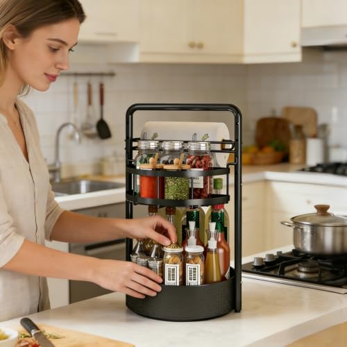 Rotating Spice Rack with Paper Towel Holder, Black