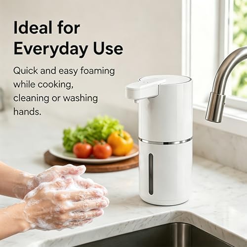 Automatic Foam Soap Dispenser for Kitchen Sink, USB-C, White, 380ml