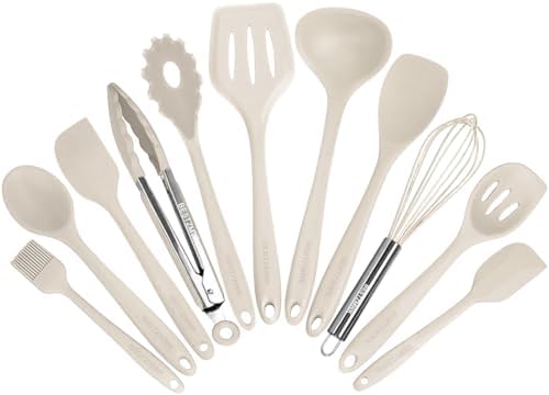 11 Colorful Silicone Kitchen Utensils Set, Khaki
