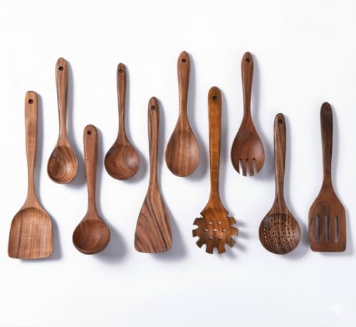 10-Piece Natural Wood Cooking Utensil Set