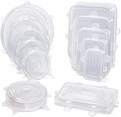 Reusable Silicone Food Covers, 12-Pack, Round & Rectangular