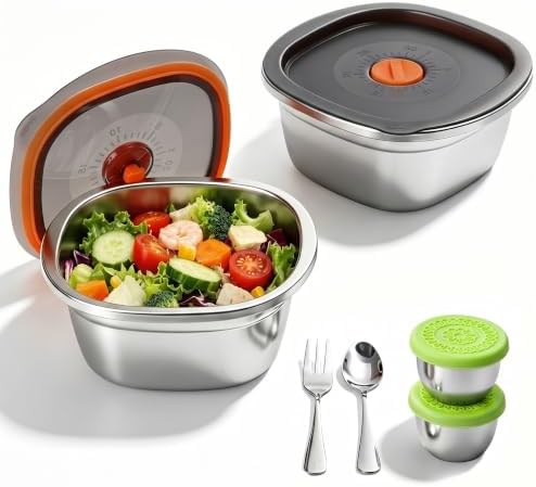 2 Pack Stainless Steel Salad Bowls To Go for Lunch & Meal Prep, 50oz