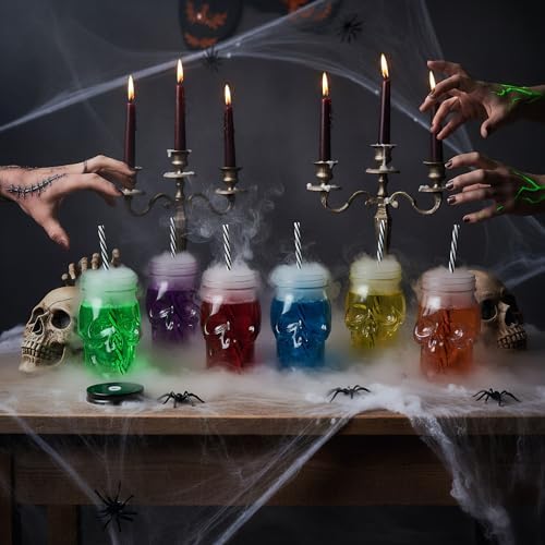 TOPZEA 6 Pack Mason Jars Mugs, 16 oz Glass Skull Mason Drinking Mugs