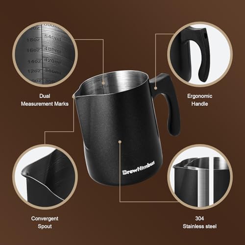 Milk Frothing Pitcher, 20oz/600ml Espresso Steaming Pitcher, Milk