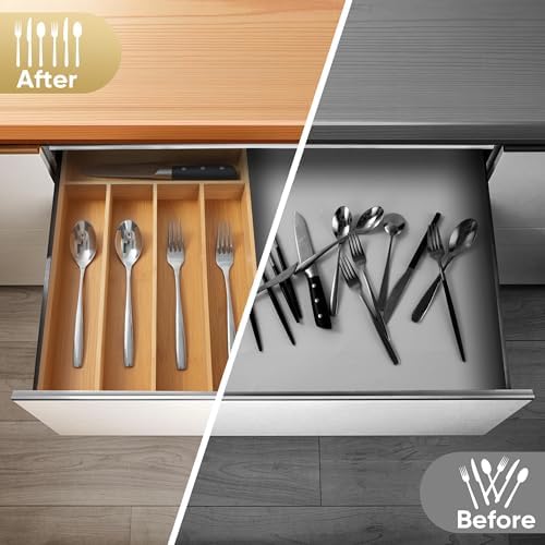 Bamboo Silverware Organizer, 10 Inch, 5 Slots