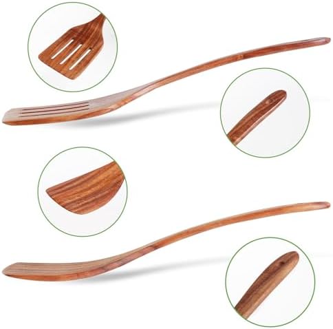 2 Pack Wooden Spatula, Acacia Wood Long Handle Flat Frying Turner
