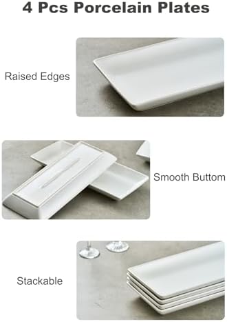 LAUCHUH Serving Platters for Party, 14-inch Porcelain Rectangle Plates