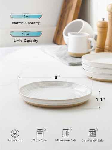 LE TAUCI 8 Inch Ceramic Salad Plates Set of 4, Modern White Appetizer