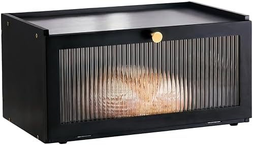 ETMI Black Bread Box for Kitchen Countertop - Modern bamboo Bread box with Window Bread Storage Container